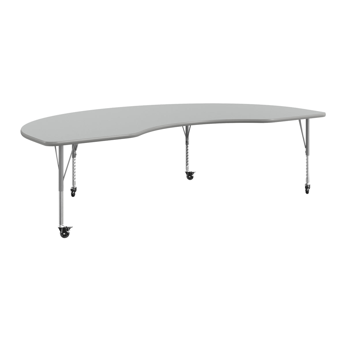 Gray Top/Silver Frame |#| Commercial Adjustable Height Kidney Activity Table with Locking Casters-Gray