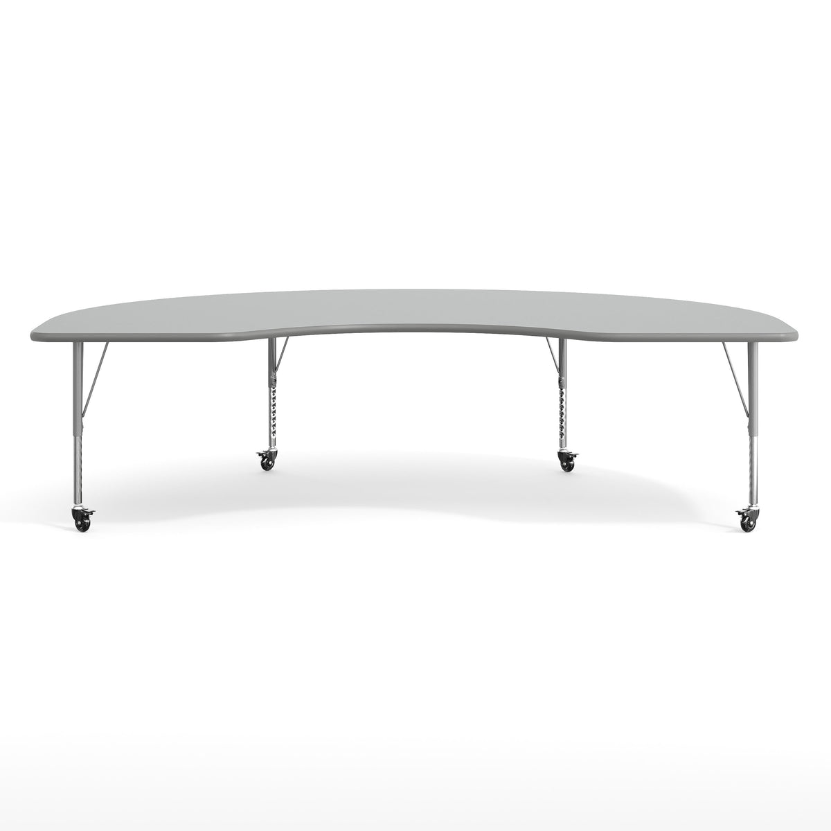 Gray Top/Silver Frame |#| Commercial Adjustable Height Kidney Activity Table with Locking Casters-Gray