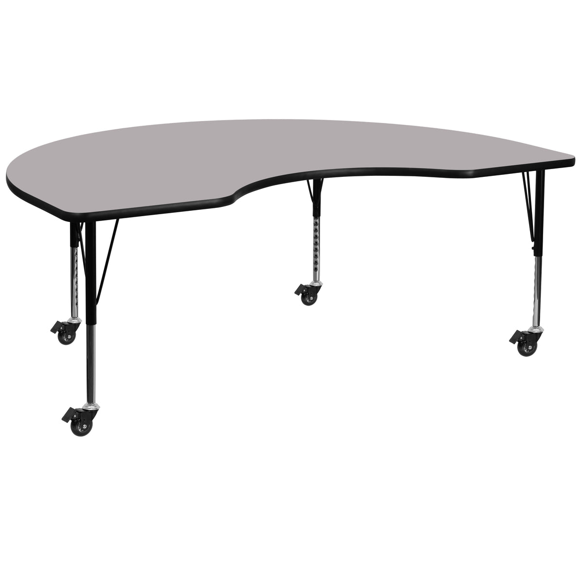 Gray Top/Black Frame |#| Mobile 48"W x 96"L Kidney Grey Thermal Laminate Adjustable Activity Table