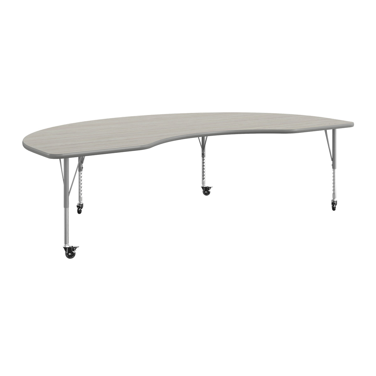 Light Gray Top/Silver Frame |#| Commercial Adjustable Height Kidney Activity Table with Locking Casters-LTGY