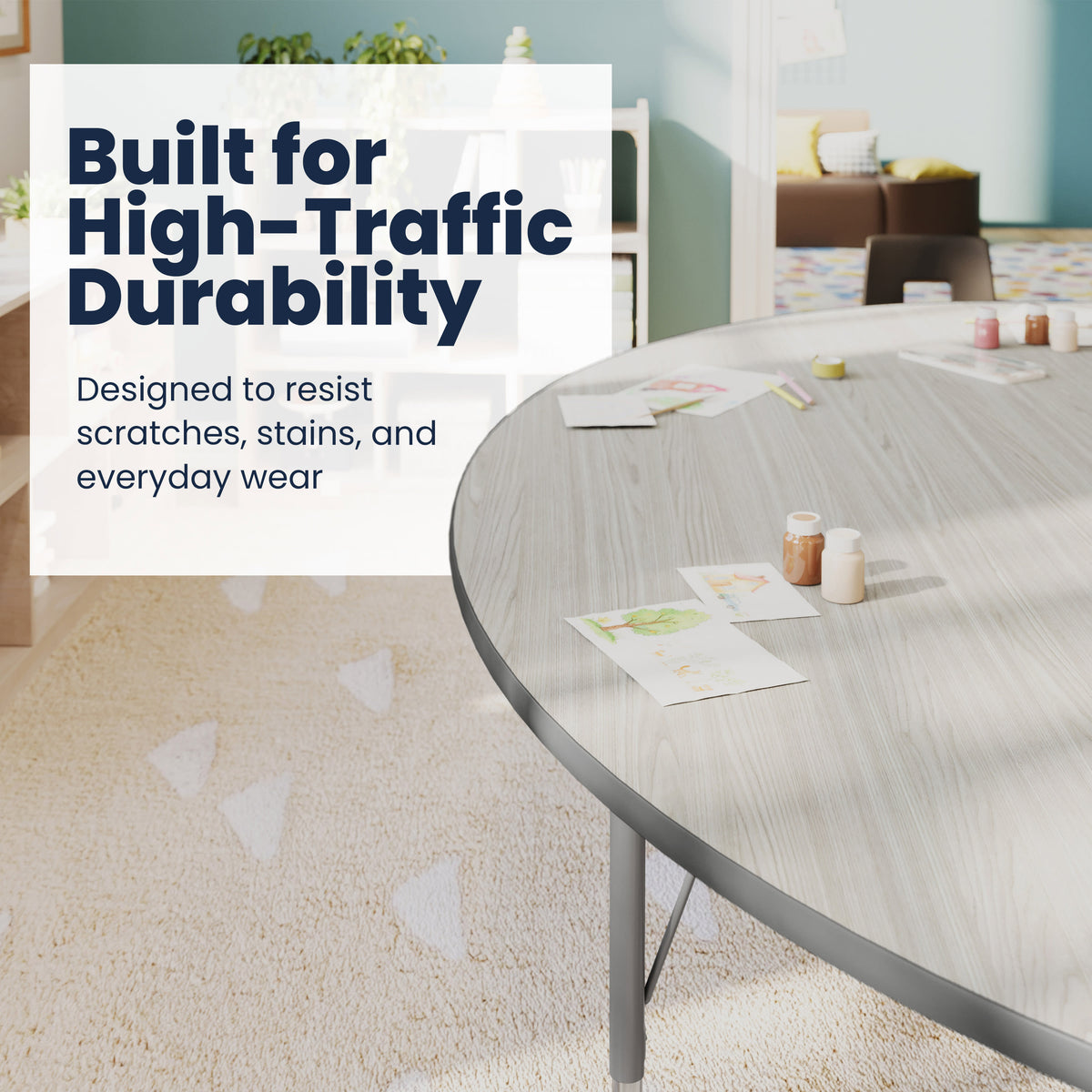 Light Gray Top/Silver Frame |#| Commercial Adjustable Height Kidney Activity Table with Locking Casters-LTGY