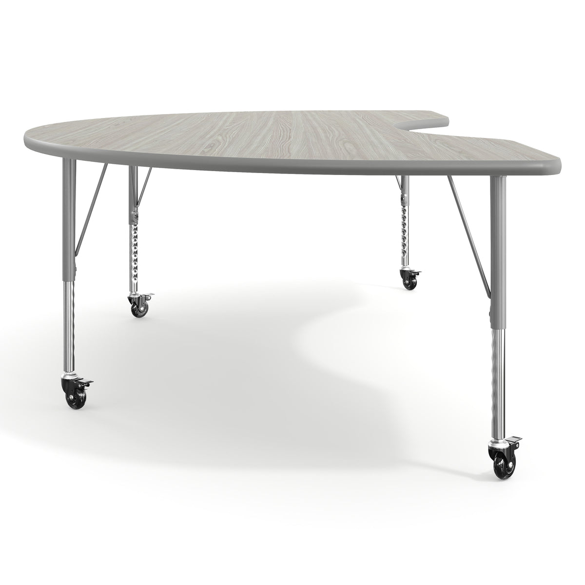 Light Gray Top/Silver Frame |#| Commercial Adjustable Height Kidney Activity Table with Locking Casters-LTGY