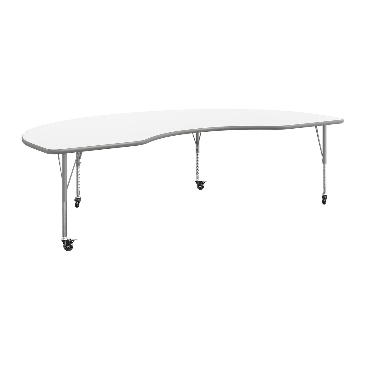 White Top/Silver Frame |#| Commercial Adjustable Height Kidney Activity Table with Locking Casters-White