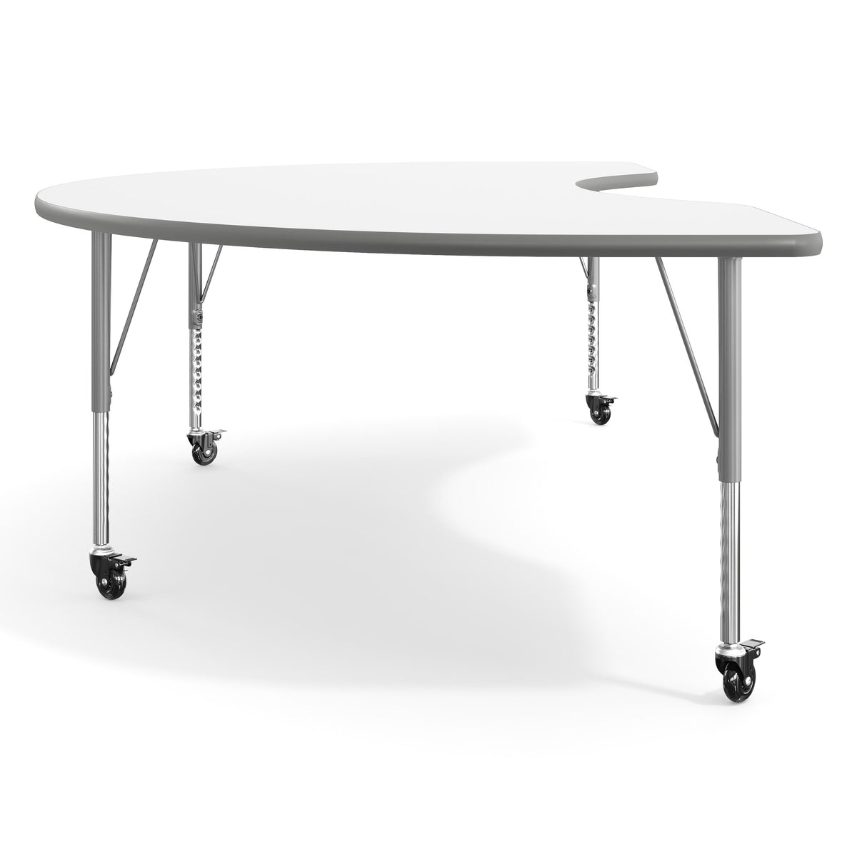 White Top/Silver Frame |#| Commercial Adjustable Height Kidney Activity Table with Locking Casters-White
