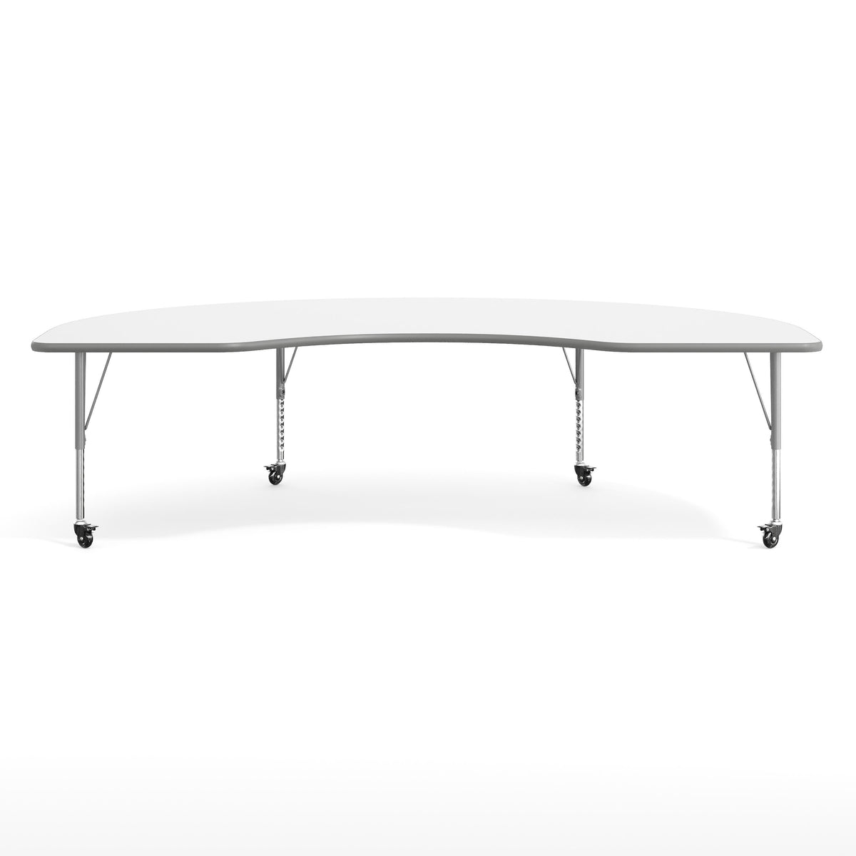 White Top/Silver Frame |#| Commercial Adjustable Height Kidney Activity Table with Locking Casters-White
