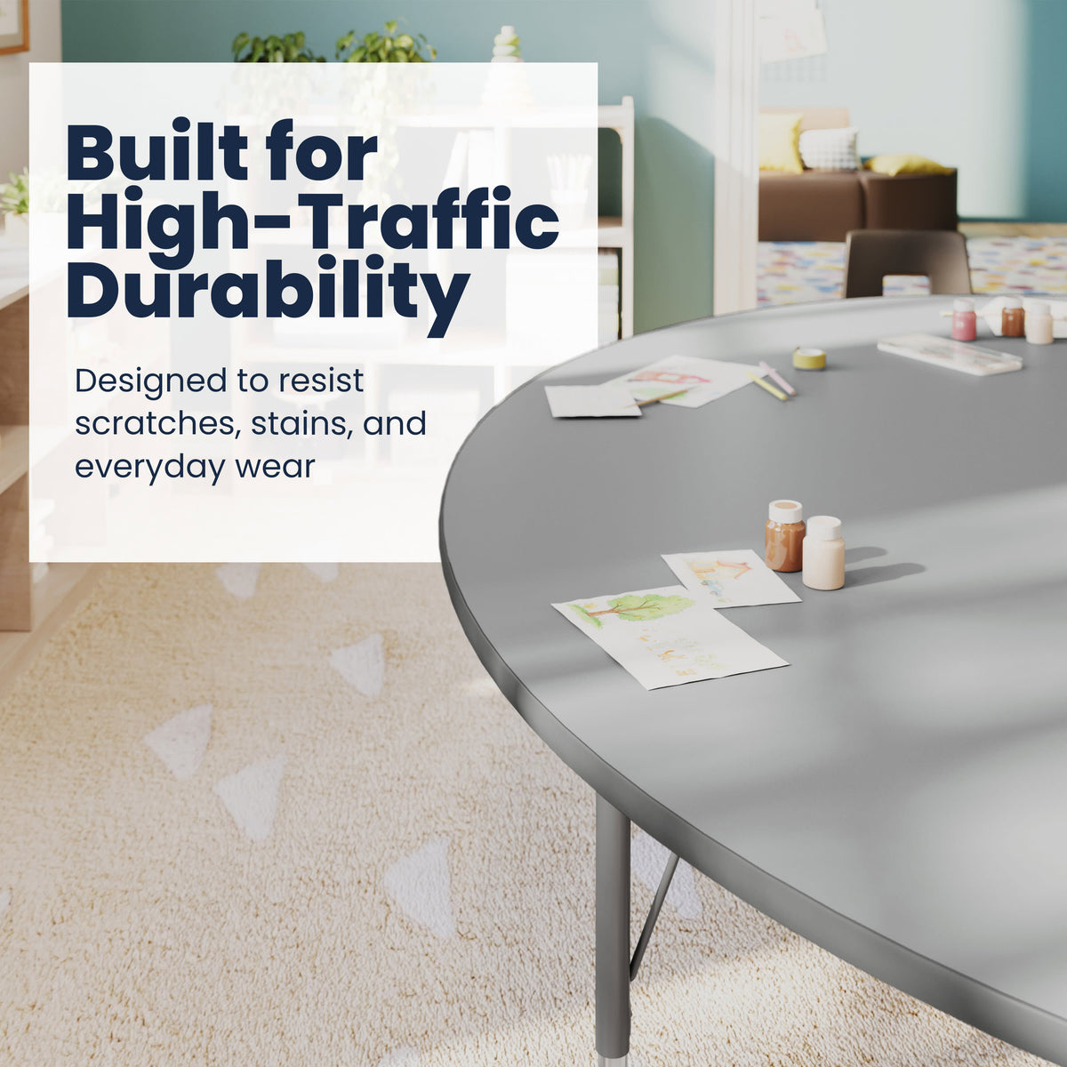 Gray Top/Silver Frame |#| Commercial Adjustable Height Kidney Activity Table with Locking Casters-Gray