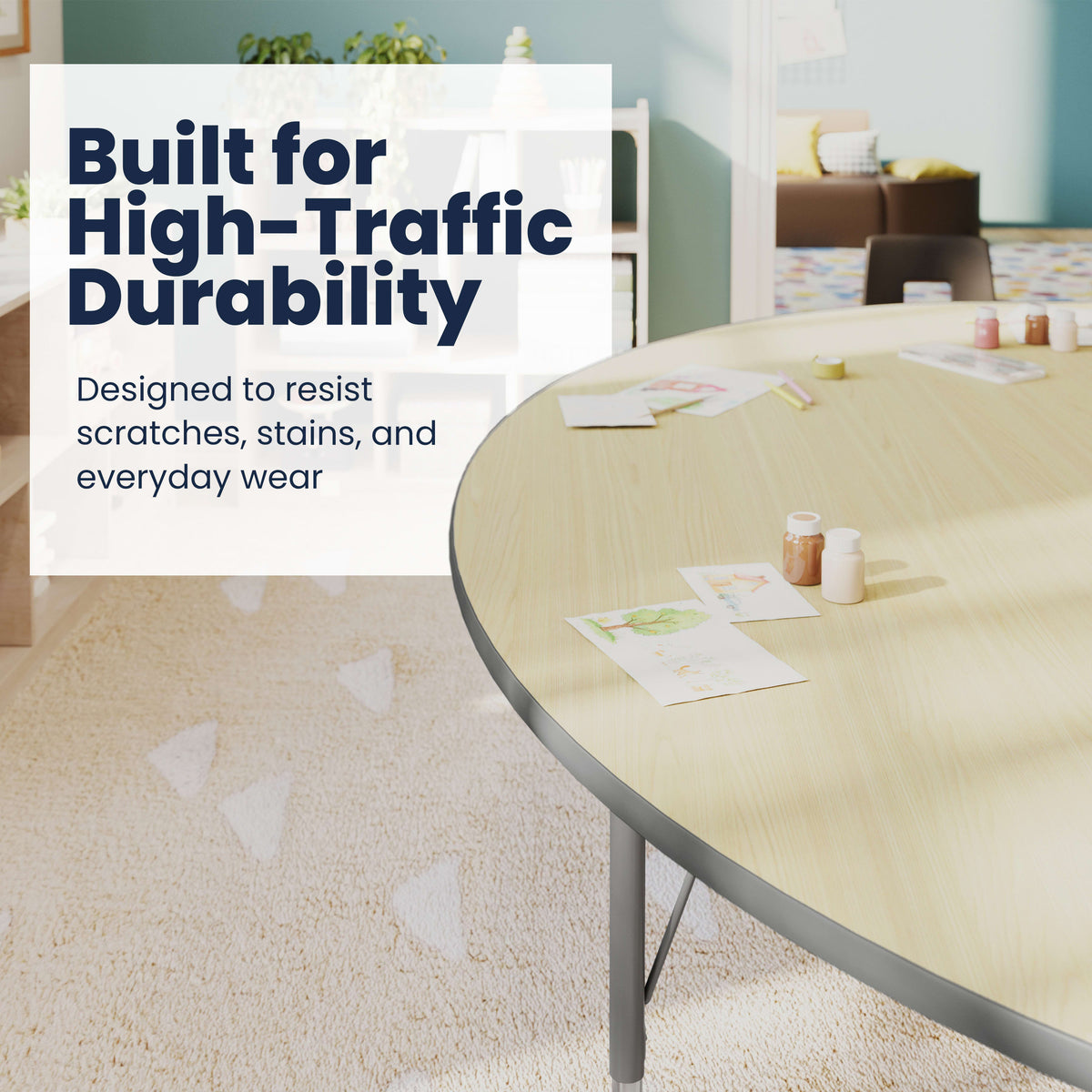 Light Natural Top/Silver Frame |#| Commercial Adjustable Height Kidney Activity Table with Locking Casters-LT NAT