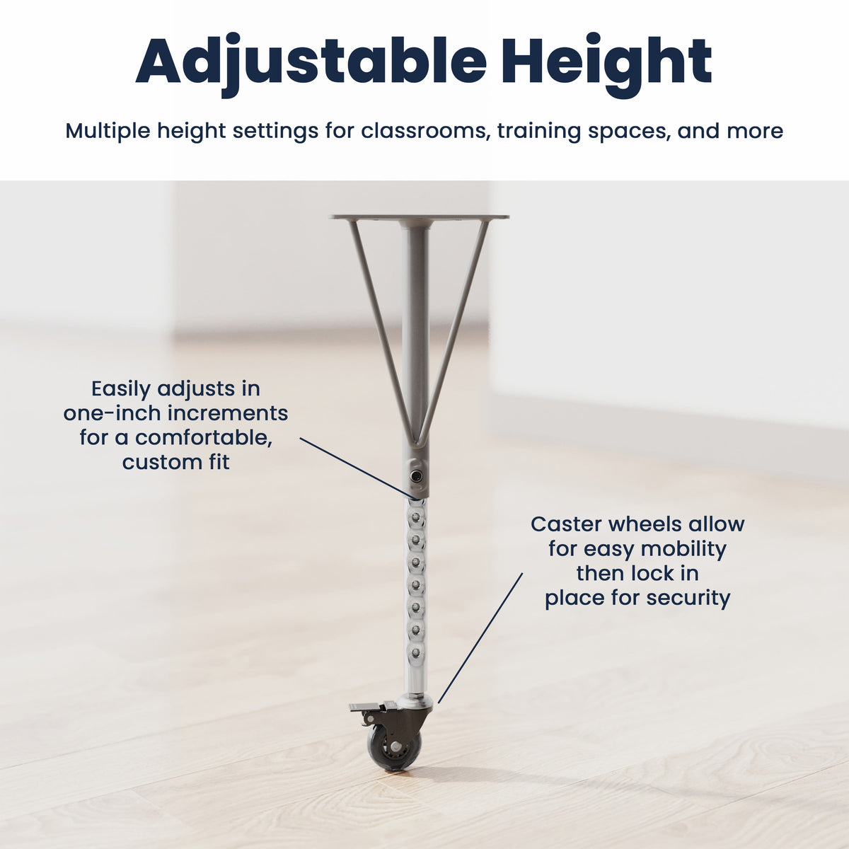 Light Natural Top/Silver Frame |#| Commercial Adjustable Height Kidney Activity Table with Locking Casters-LT NAT