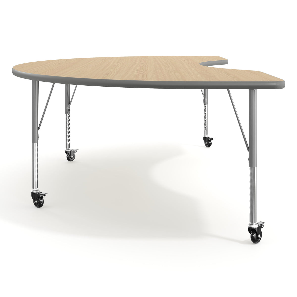 Light Natural Top/Silver Frame |#| Commercial Adjustable Height Kidney Activity Table with Locking Casters-LT NAT