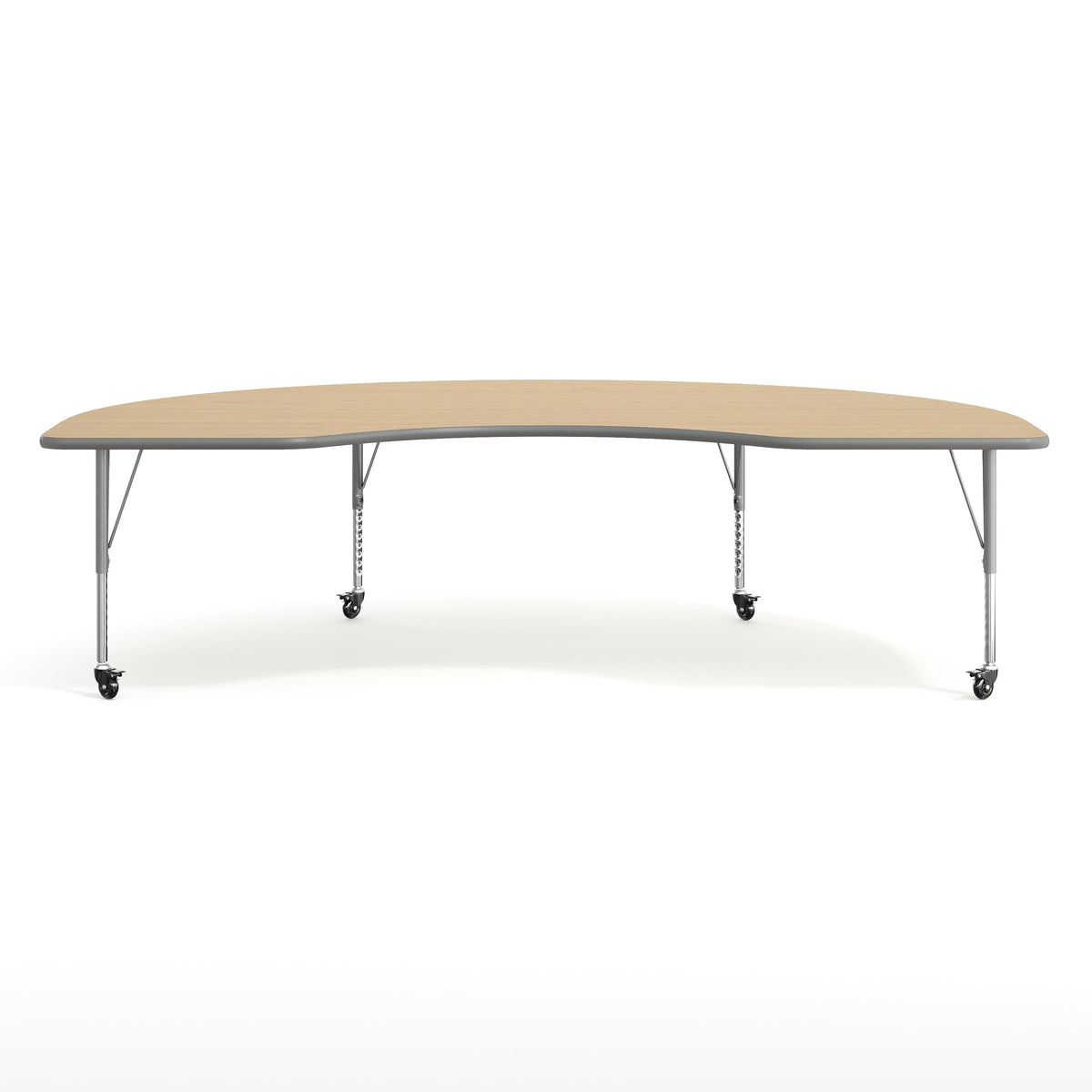 Light Natural Top/Silver Frame |#| Commercial Adjustable Height Kidney Activity Table with Locking Casters-LT NAT