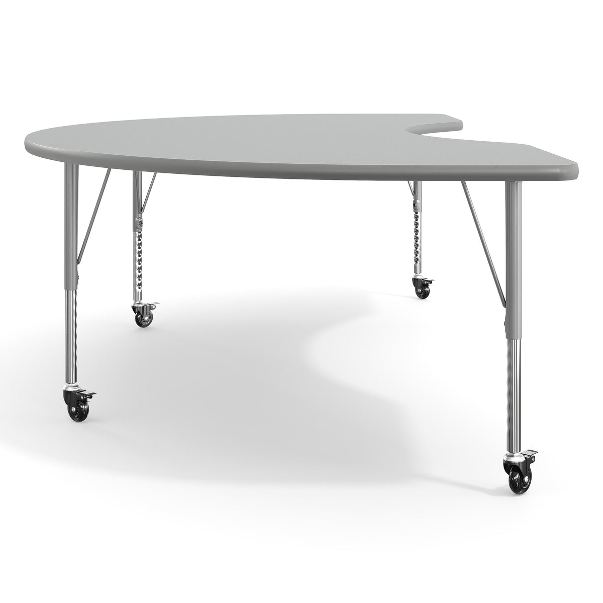 Gray Top/Silver Frame |#| Commercial Adjustable Height Kidney Activity Table with Locking Casters-Gray