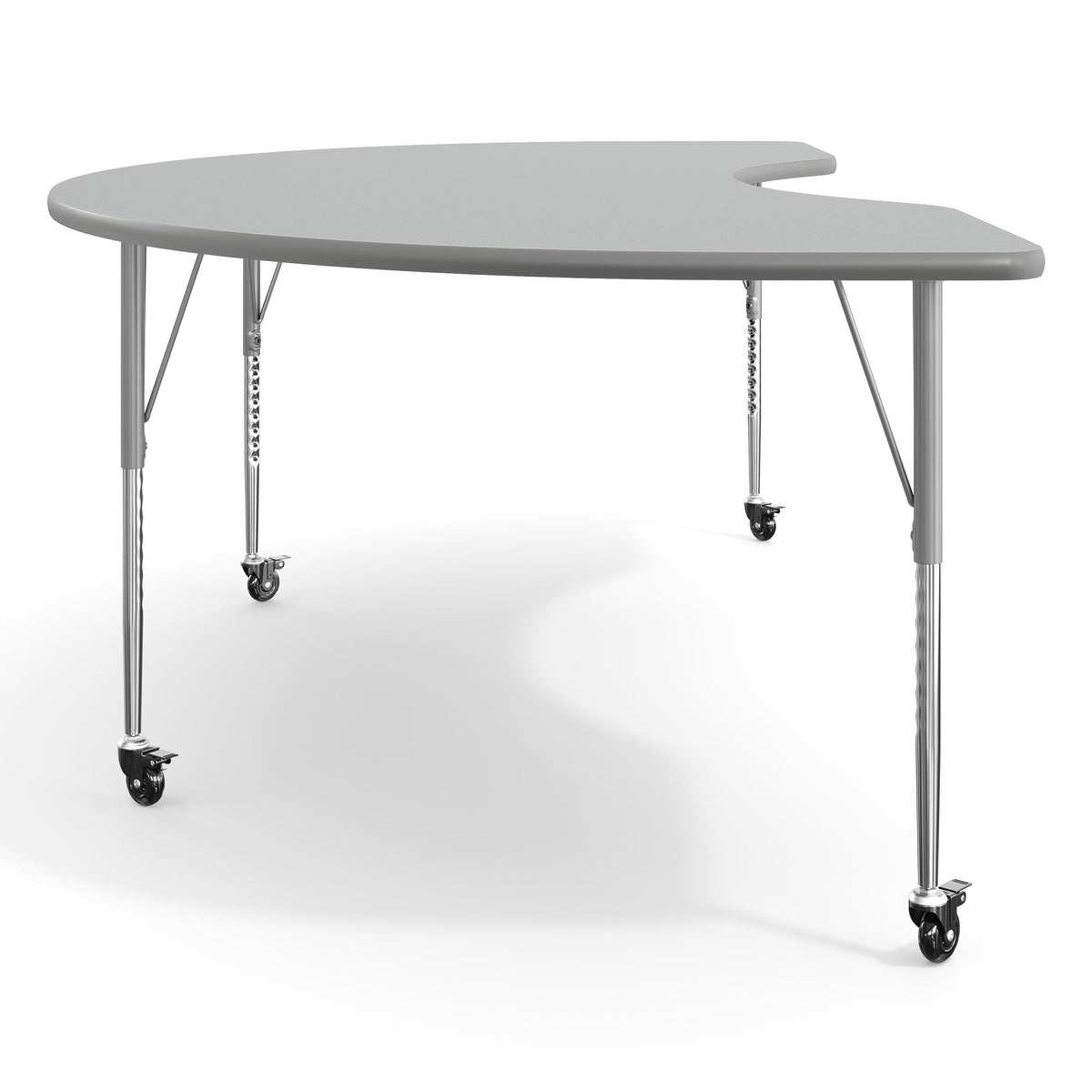 Gray Top/Silver Frame |#| Commercial Adjustable Height Kidney Activity Table with Locking Casters-Gray
