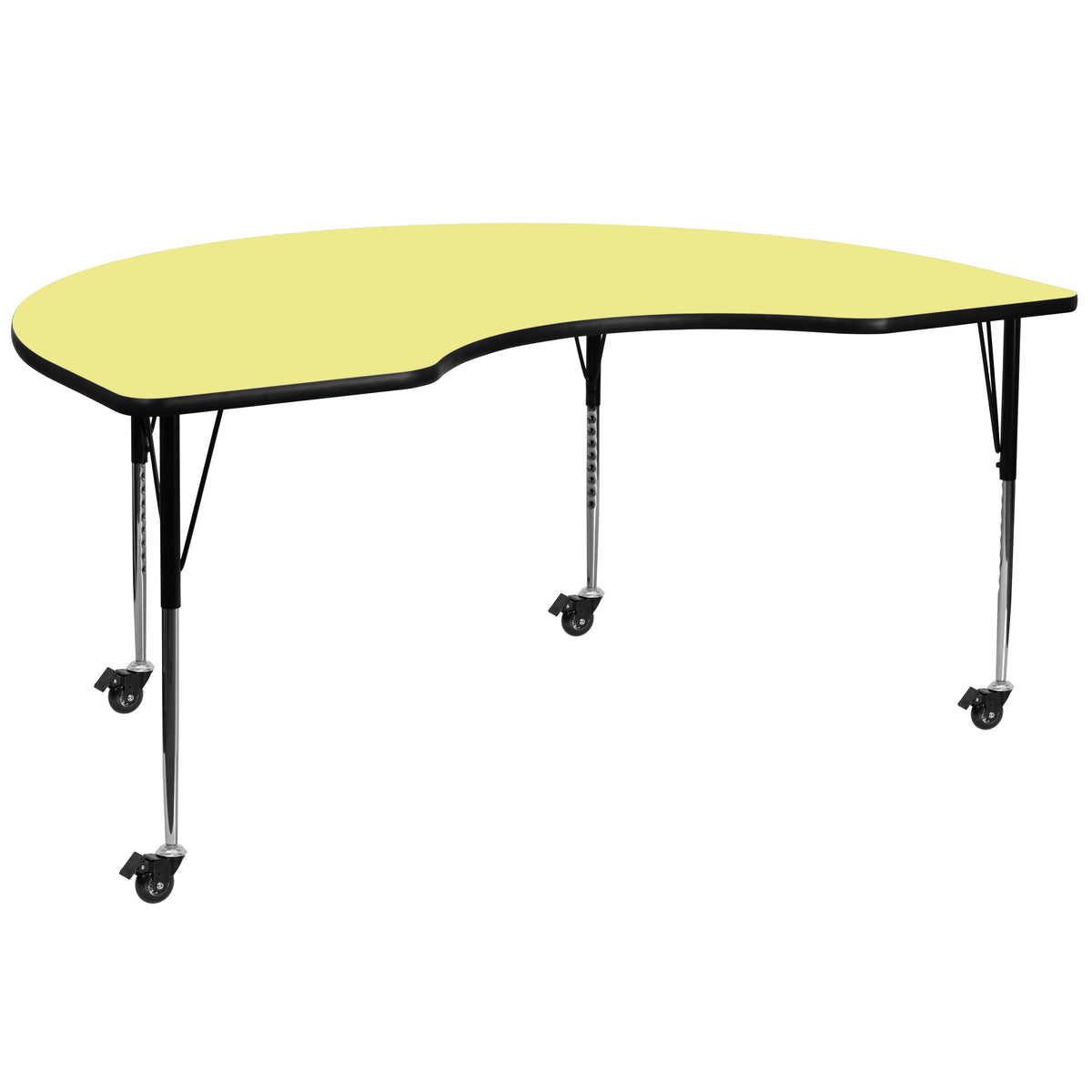 Yellow Top/Black Frame |#| Mobile 48"W x 96"L Kidney Yellow Thermal Laminate Adjustable Activity Table