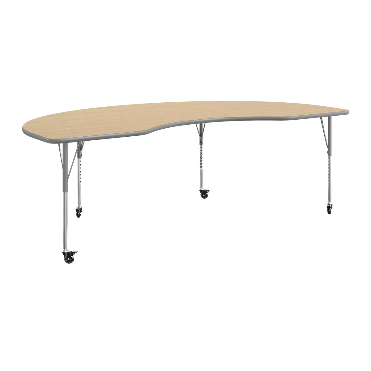 Light Natural Top/Silver Frame |#| Commercial Adjustable Height Kidney Activity Table with Locking Casters-LT NAT