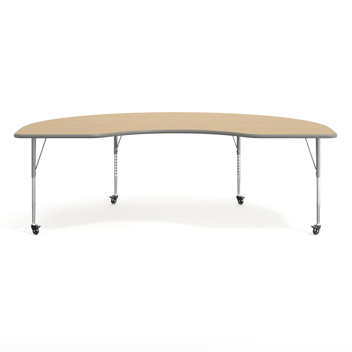 Light Natural Top/Silver Frame |#| Commercial Adjustable Height Kidney Activity Table with Locking Casters-LT NAT
