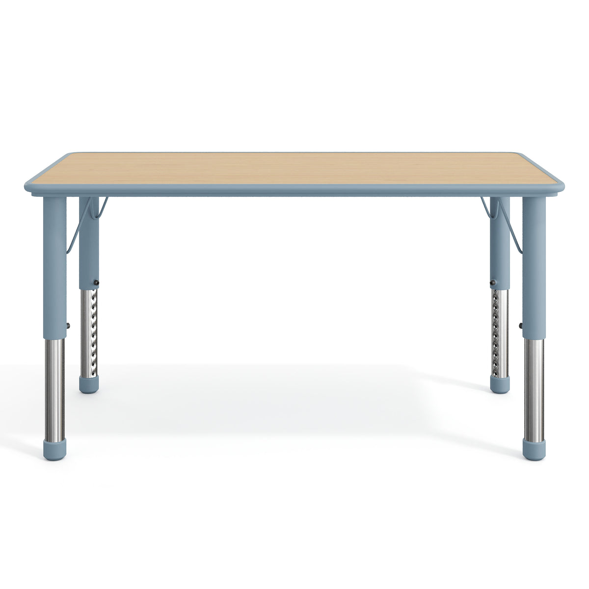 Natural Woodgrain/Dusty Blue |#| Plastic Adjustable Height Classroom Activity Table-Natural/Dusty BL, 47.25x23.5