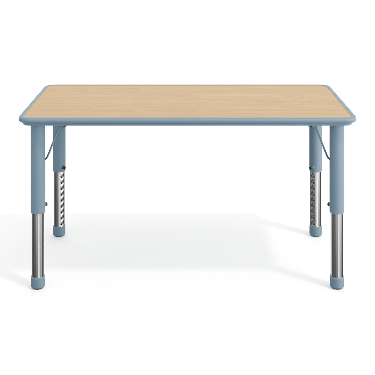 Natural Woodgrain/Dusty Blue |#| Plastic Adjustable Height Classroom Activity Table-Natural/Dusty BL, 47.25x23.5