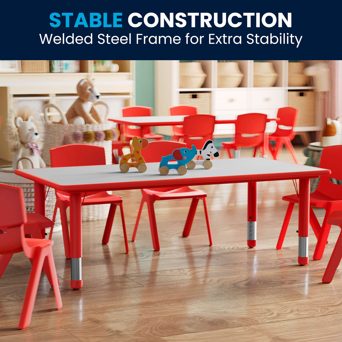 Red |#| 23.625"W x 47.25"L Rectangular Red Plastic Activity Table with Grey Top