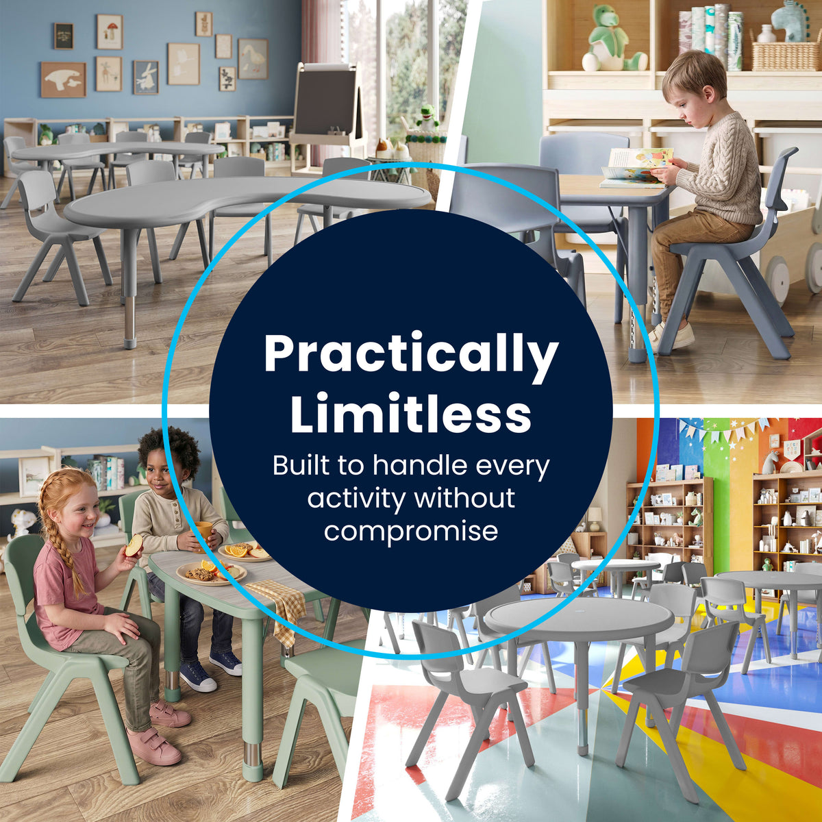 Light Gray Woodgrain/Sage |#| Plastic Adjustable Height Classroom Activity Table-Light Gray/Sage, 47.25x23.5