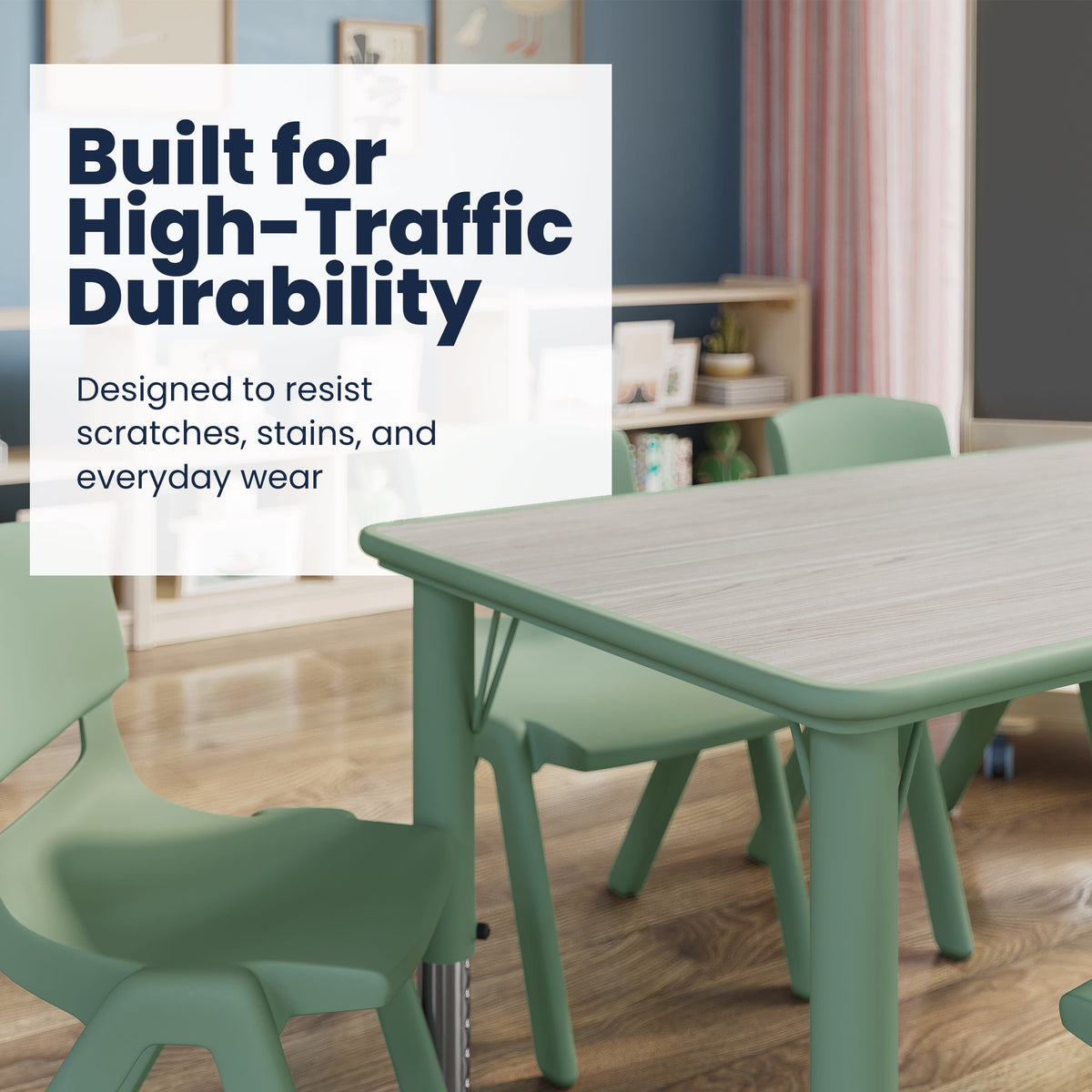 Light Gray Woodgrain/Sage |#| Plastic Adjustable Height Classroom Activity Table-Light Gray/Sage, 47.25x23.5