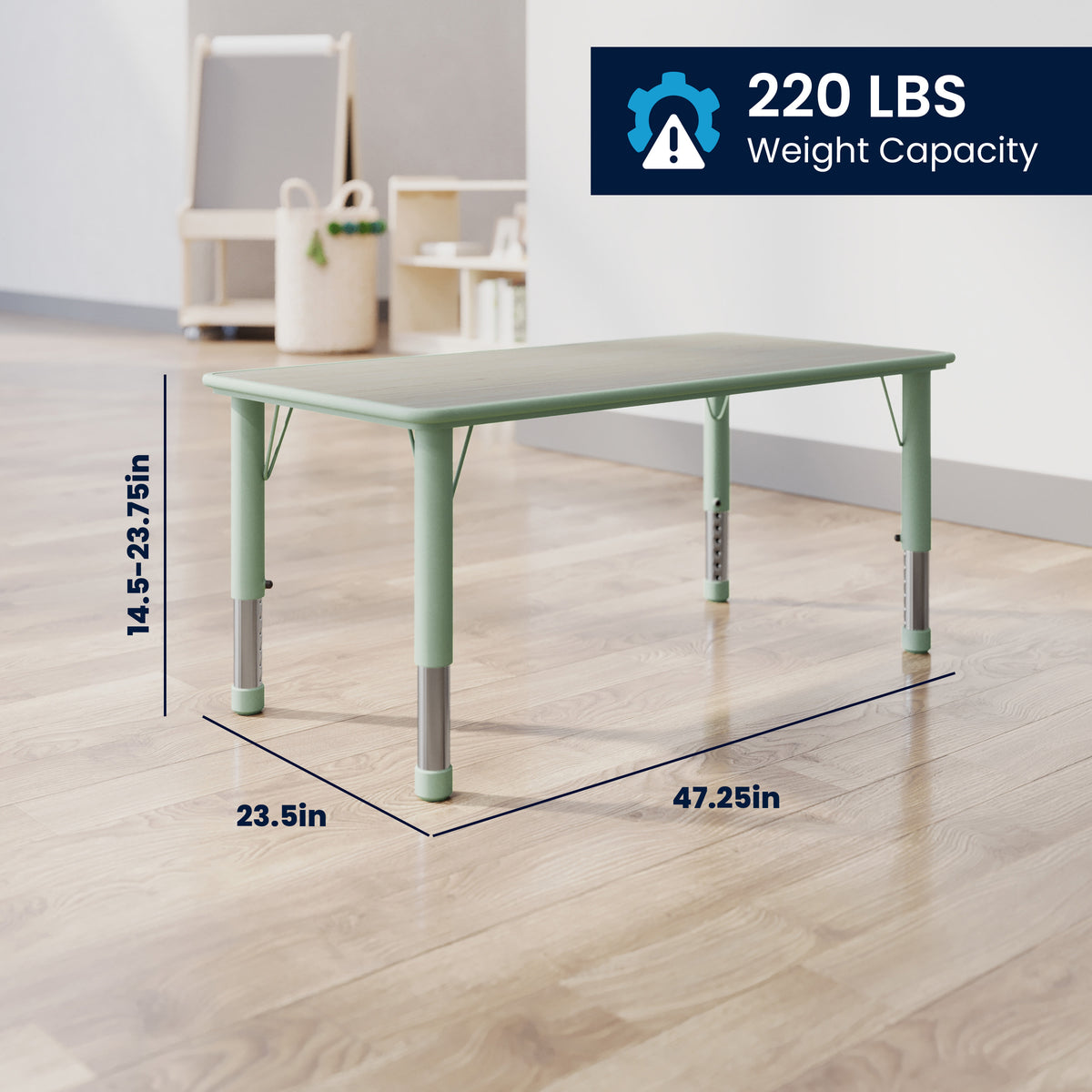 Light Gray Woodgrain/Sage |#| Plastic Adjustable Height Classroom Activity Table-Light Gray/Sage, 47.25x23.5
