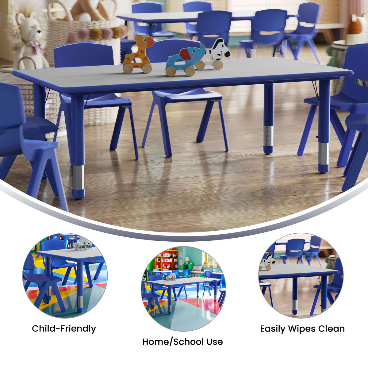 Blue |#| 23.625"W x 47.25"L Rectangular Blue Plastic Activity Table with Grey Top