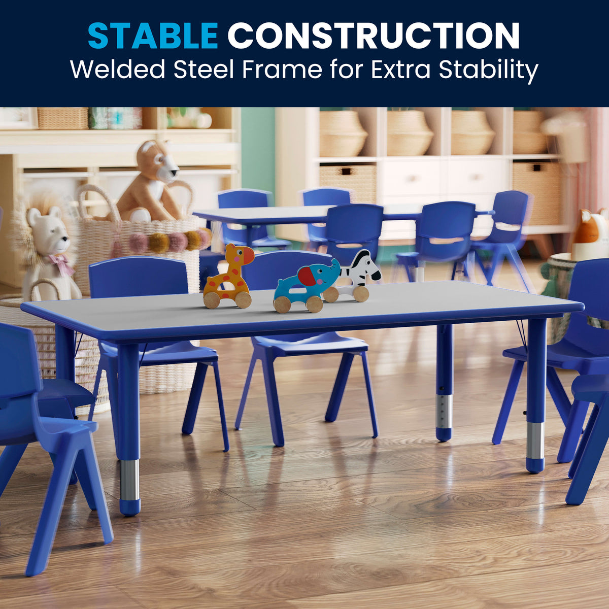 Blue |#| 23.625"W x 47.25"L Rectangular Blue Plastic Activity Table with Grey Top