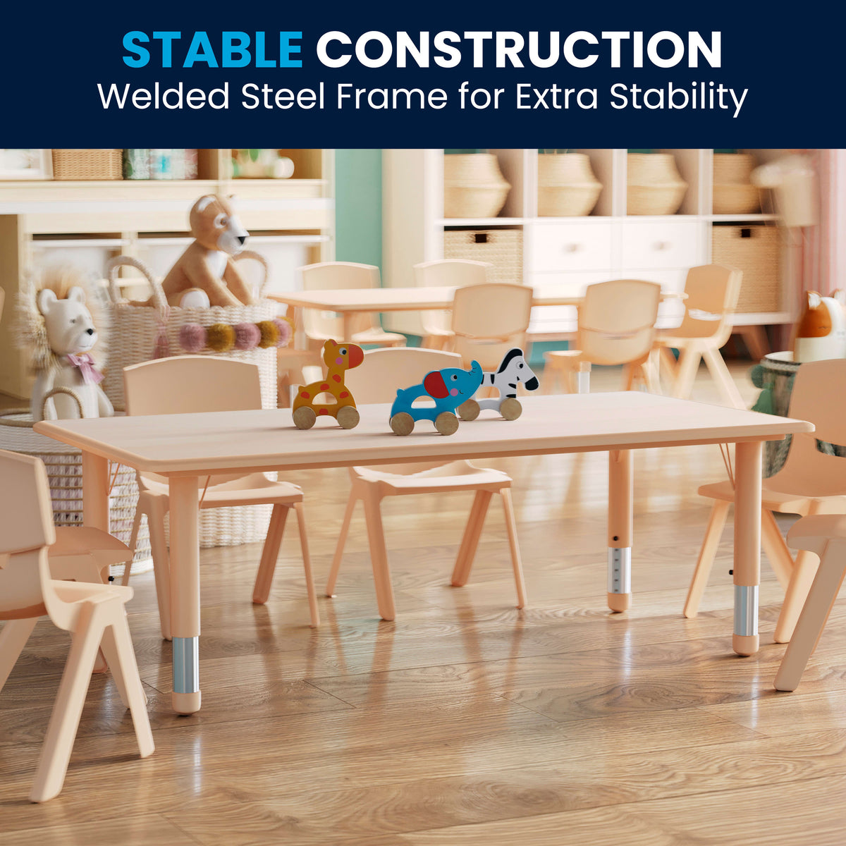 Natural |#| 23.625"W x 47.25"L Natural Plastic Adjustable Activity Table-School Table for 6