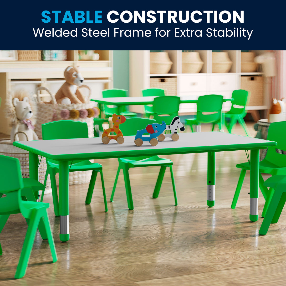 Green |#| 23.625"W x 47.25"L Rectangular Green Plastic Activity Table with Grey Top