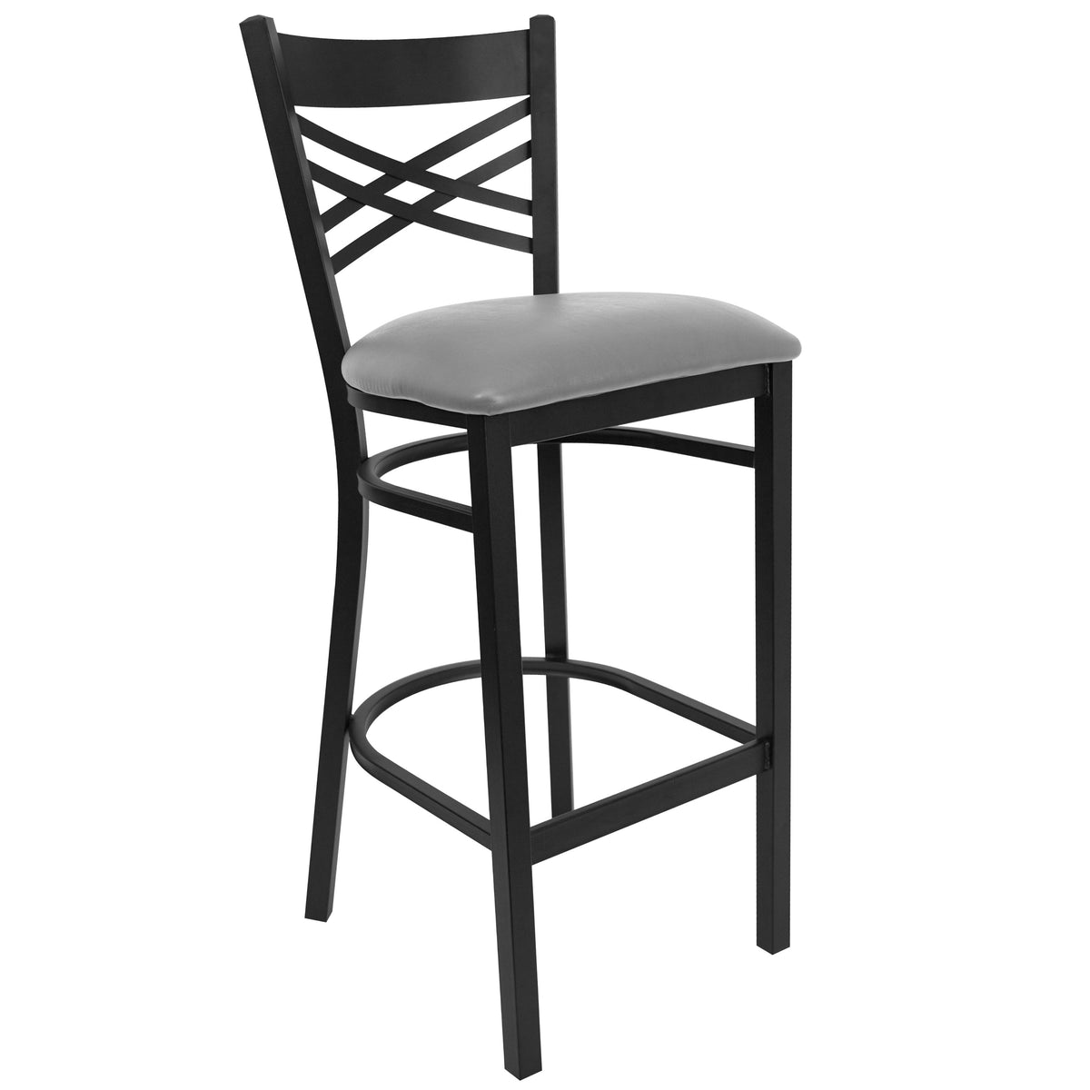 Custom Upholstery/Black Metal Frame |#| Black "X" Back Metal Restaurant Barstool - Custom Upholstered Seat