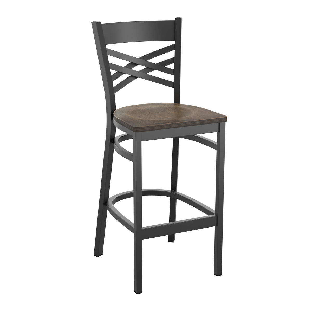 Antique Copper Wood Seat/Black Metal Frame |#| Black "X" Back Metal Restaurant Barstool - Antique Copper Wood Seat