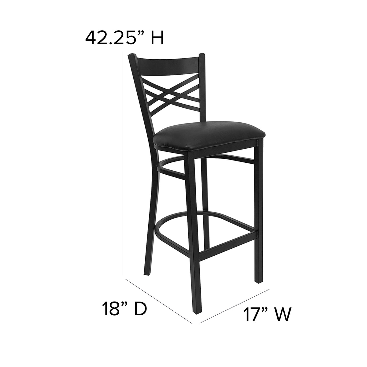 Black Vinyl Seat/Black Metal Frame |#| Black "X" Back Metal Restaurant Barstool - Black Vinyl Seat