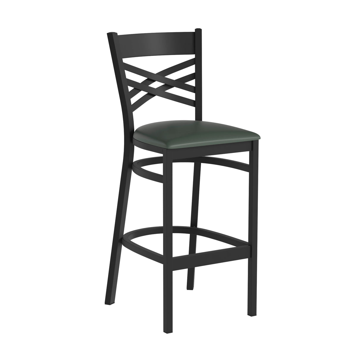 Green Vinyl Seat/Black Metal Frame |#| Black "X" Back Metal Restaurant Barstool - Green Vinyl Seat