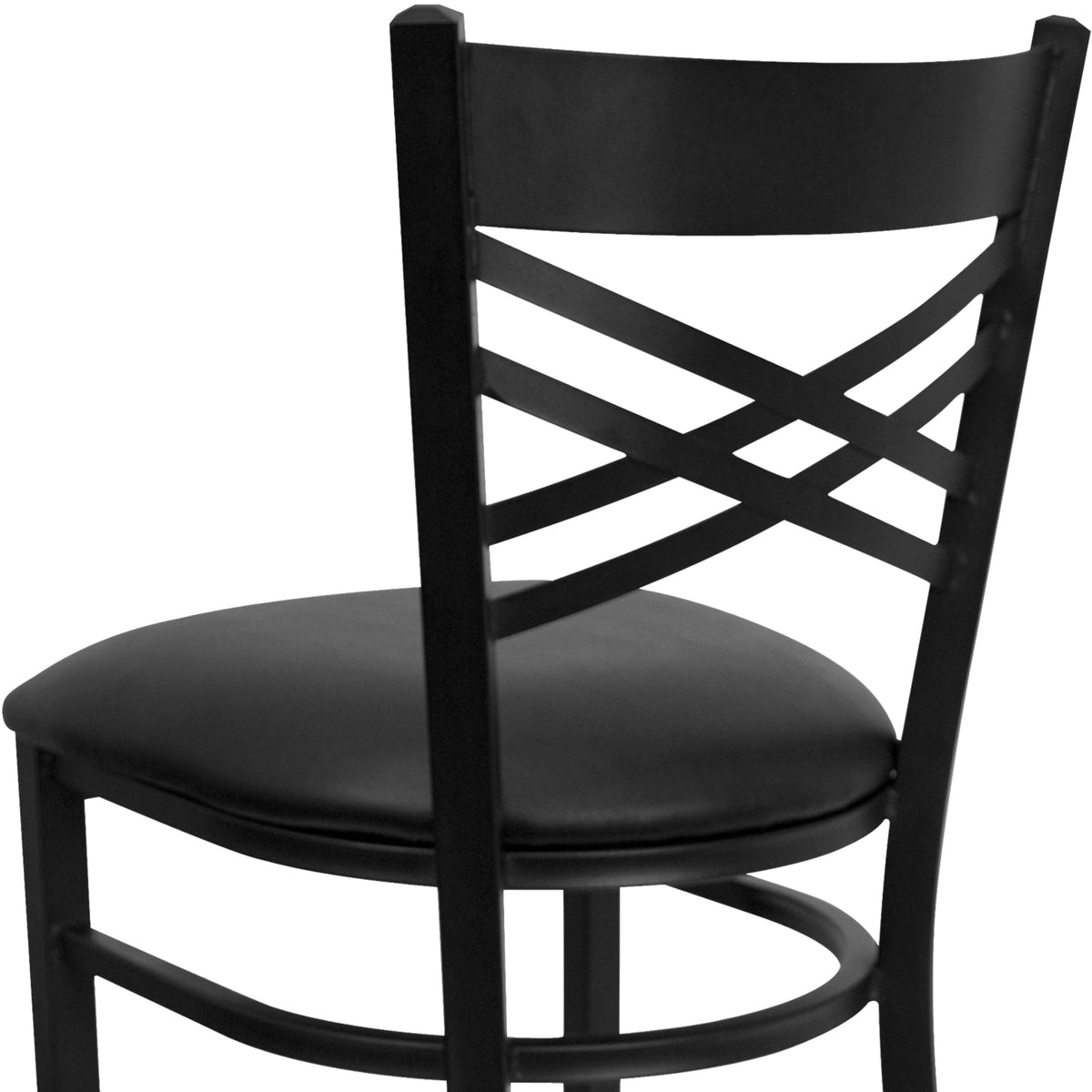 Black Vinyl Seat/Black Metal Frame |#| Black "X" Back Metal Restaurant Barstool - Black Vinyl Seat