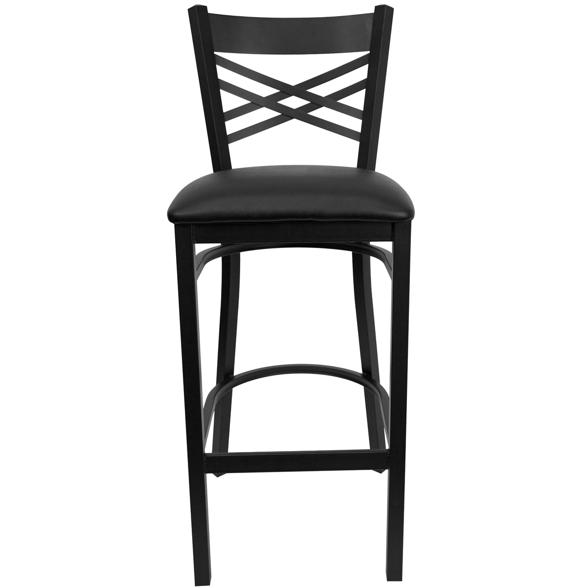 Black Vinyl Seat/Black Metal Frame |#| Black "X" Back Metal Restaurant Barstool - Black Vinyl Seat