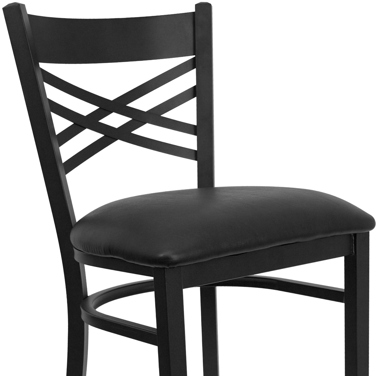 Black Vinyl Seat/Black Metal Frame |#| Black "X" Back Metal Restaurant Barstool - Black Vinyl Seat