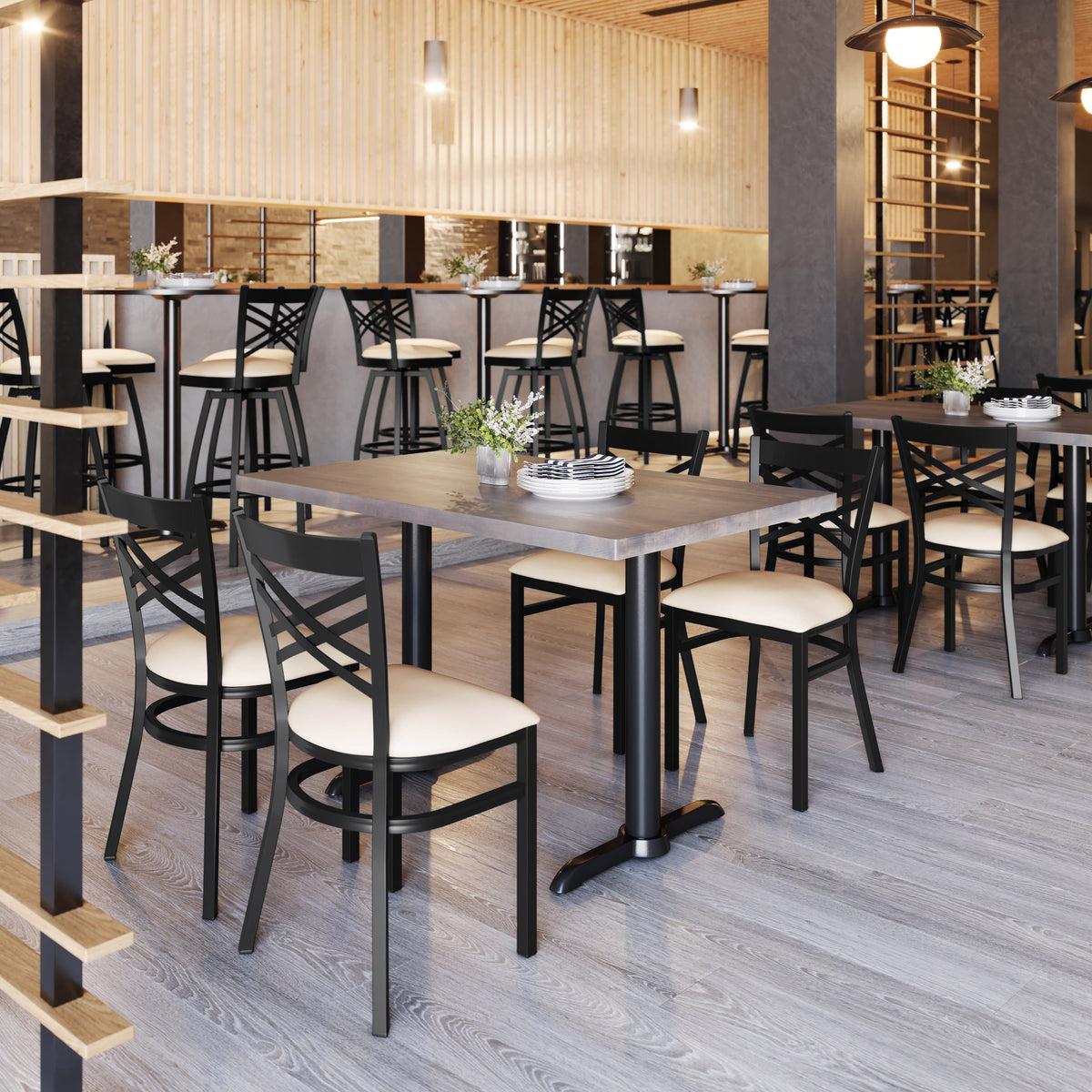 Tan Vinyl Seat/Black Metal Frame |#| Commercial Black X-Back Metal Restaurant Chair with Tan Vinyl Seat