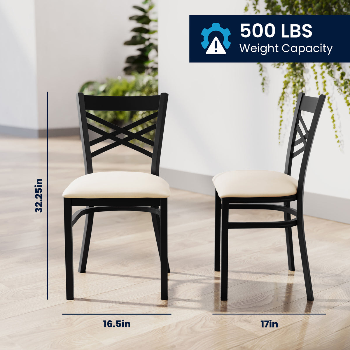 Tan Vinyl Seat/Black Metal Frame |#| Commercial Black X-Back Metal Restaurant Chair with Tan Vinyl Seat