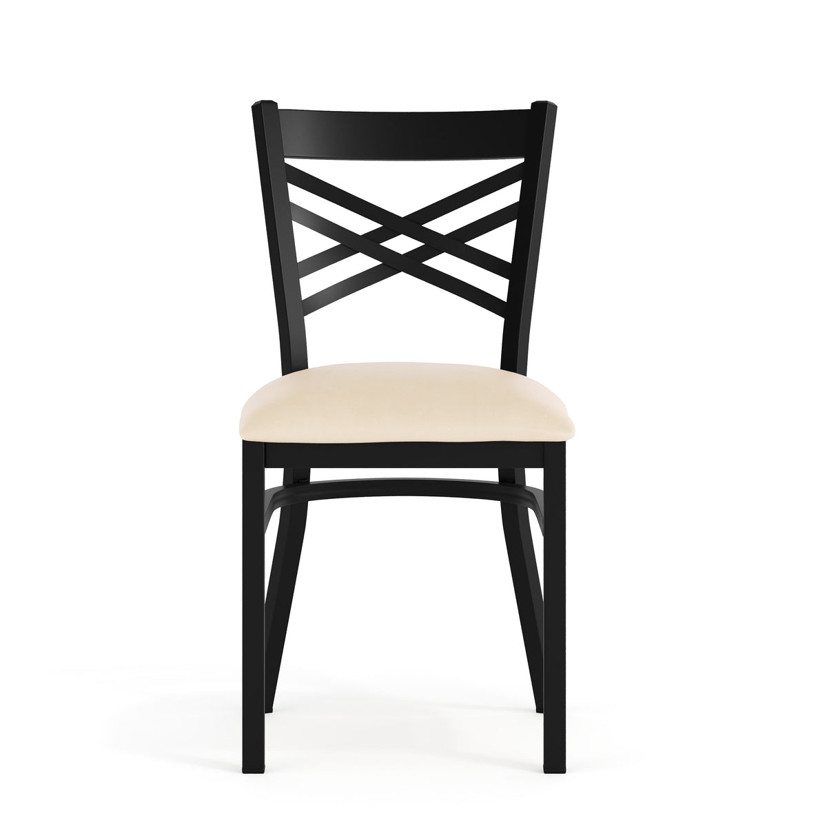 Tan Vinyl Seat/Black Metal Frame |#| Commercial Black X-Back Metal Restaurant Chair with Tan Vinyl Seat