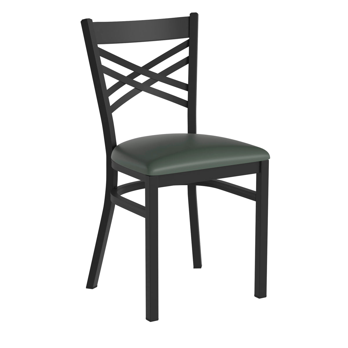 Green Vinyl Seat/Black Metal Frame |#| Black "X" Back Metal Restaurant Chair - Green Vinyl Seat