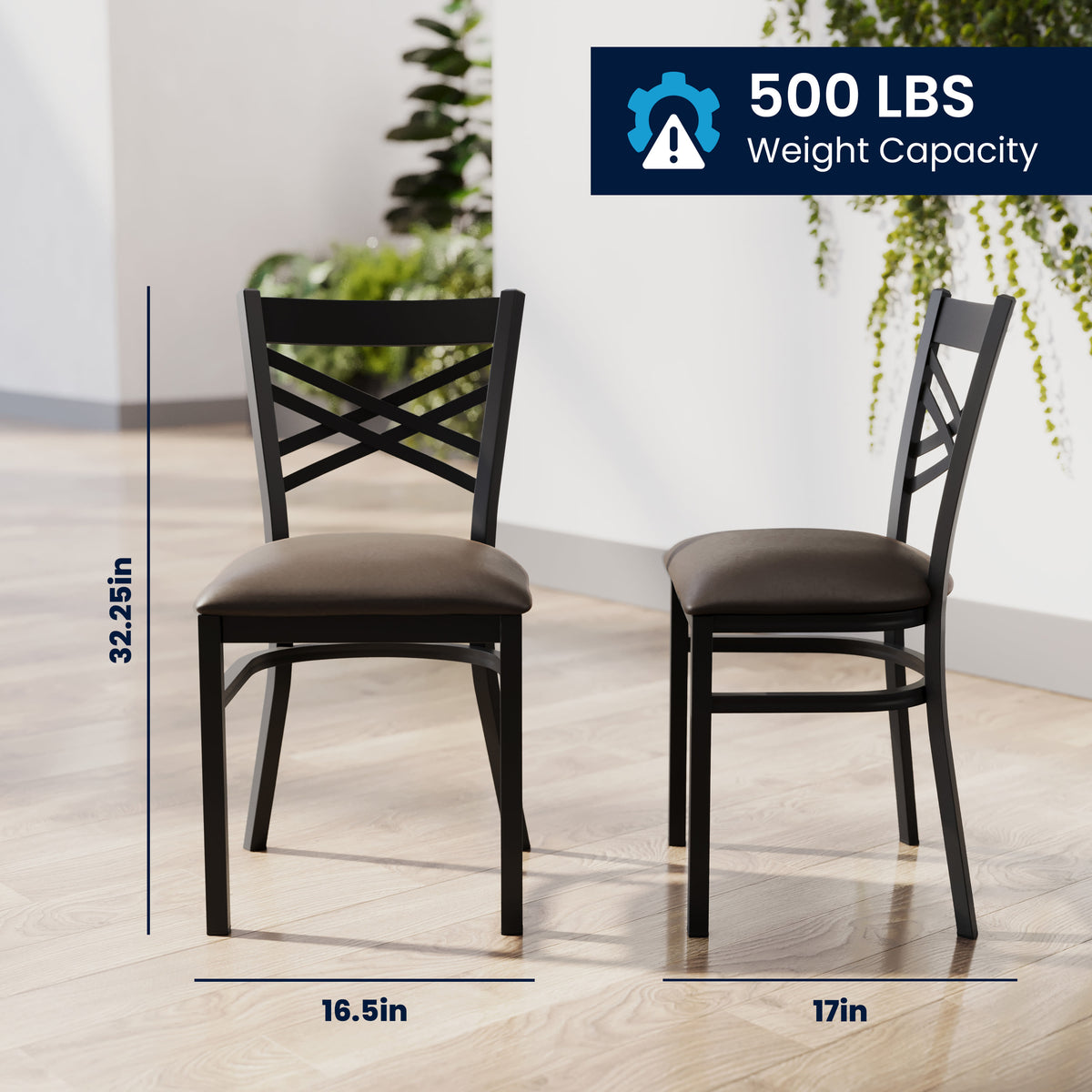 Mocha Vinyl Seat/Black Metal Frame |#| Commercial Black X-Back Metal Restaurant Chair with Mocha Vinyl Seat