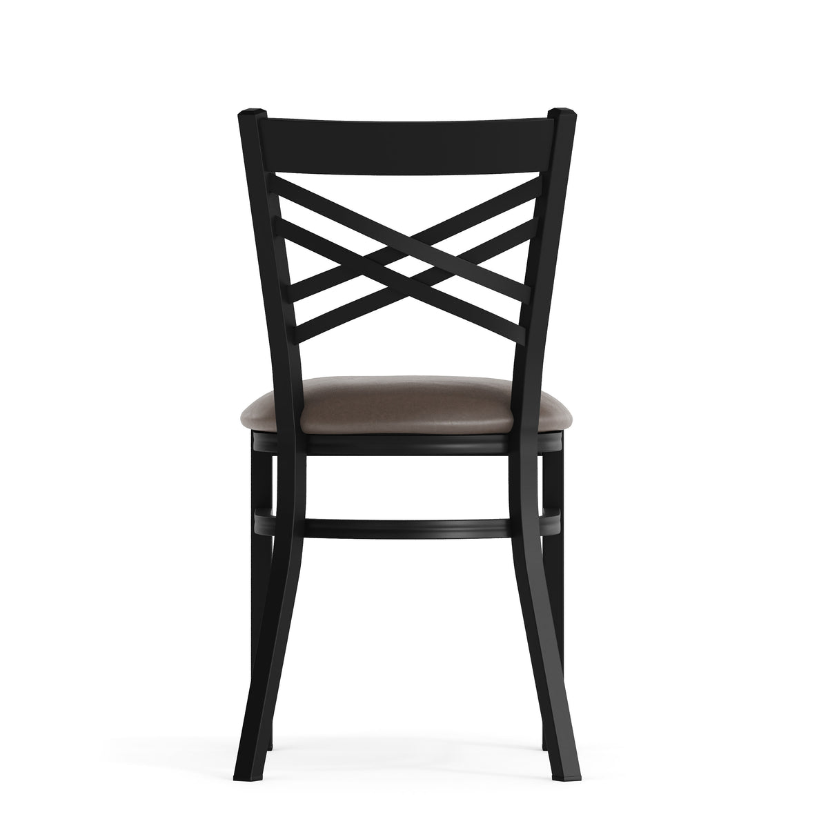 Mocha Vinyl Seat/Black Metal Frame |#| Commercial Black X-Back Metal Restaurant Chair with Mocha Vinyl Seat