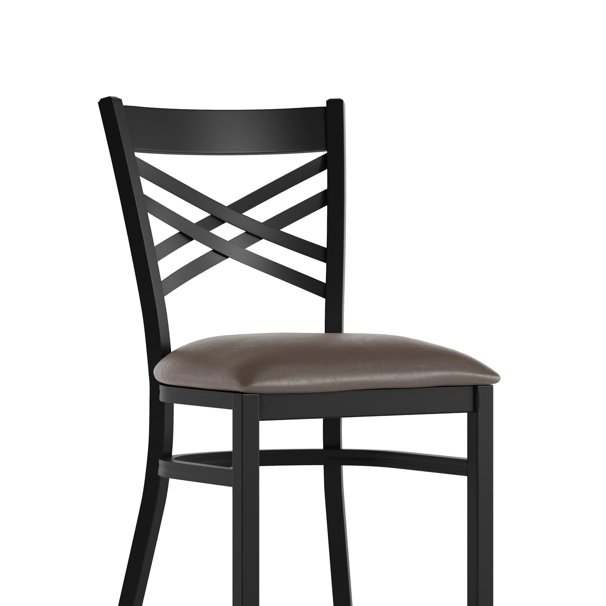 Mocha Vinyl Seat/Black Metal Frame |#| Commercial Black X-Back Metal Restaurant Chair with Mocha Vinyl Seat