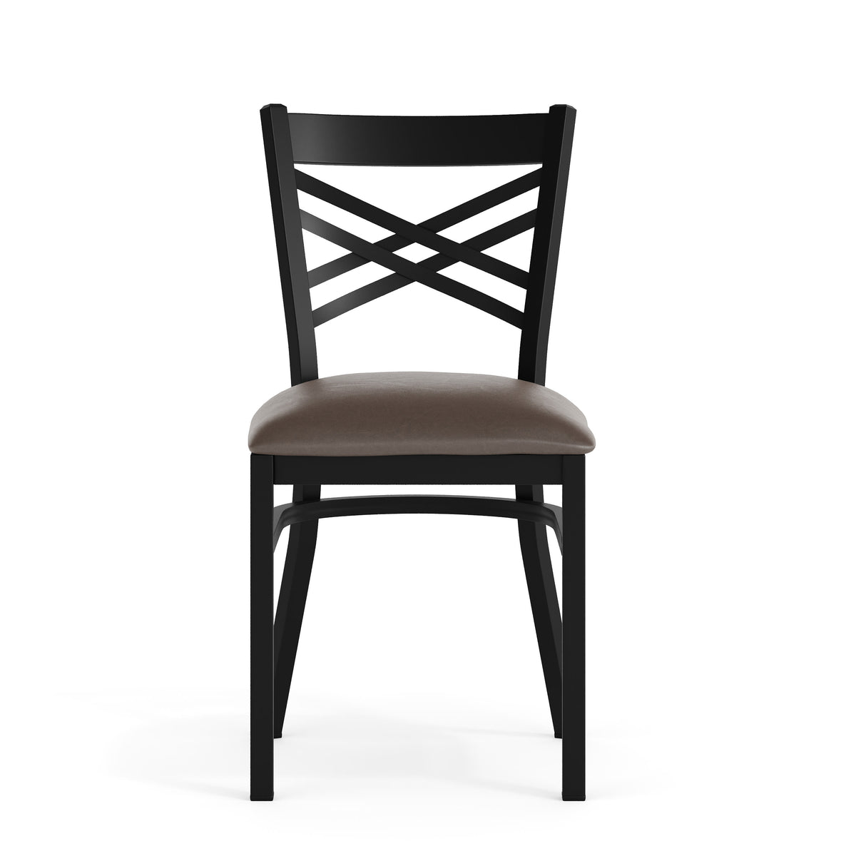 Mocha Vinyl Seat/Black Metal Frame |#| Commercial Black X-Back Metal Restaurant Chair with Mocha Vinyl Seat
