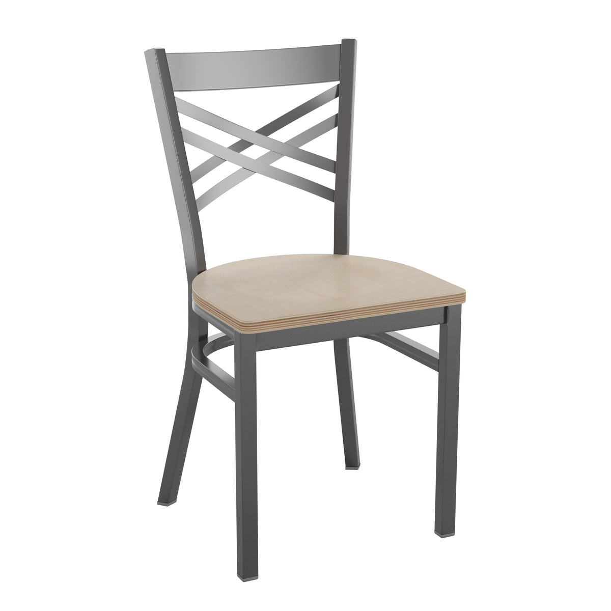 Antique White Wood Seat/Black Metal Frame |#| Black "X" Back Metal Restaurant Chair - Antique White Wood Seat