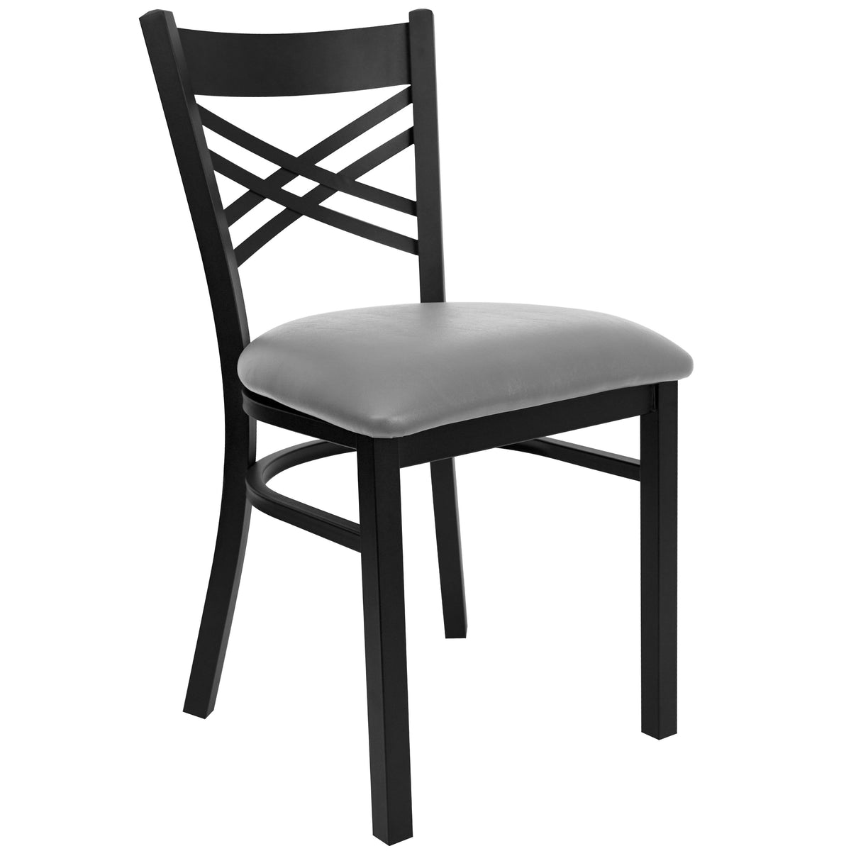 Custom Upholstery/Black Metal Frame |#| Black "X" Back Metal Restaurant Chair - Custom Upholstered Seat