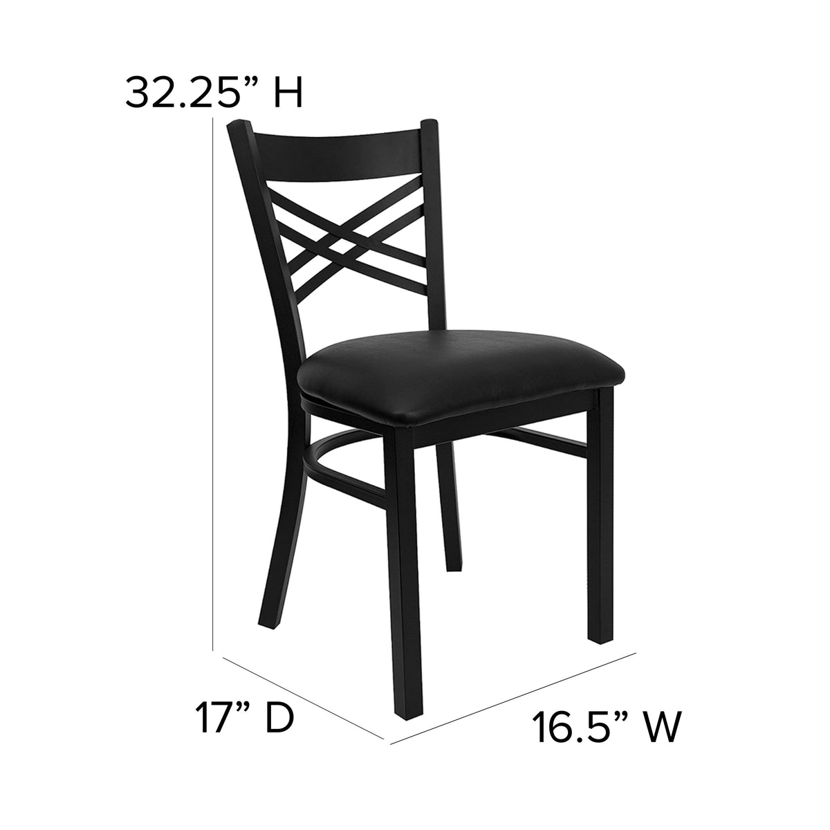 Black Vinyl Seat/Black Metal Frame |#| Black "X" Back Metal Restaurant Chair - Black Vinyl Seat