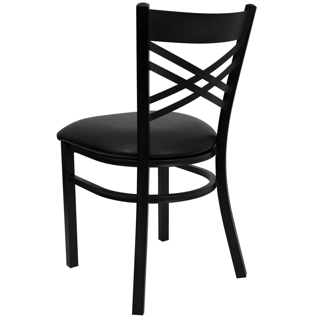 Black Vinyl Seat/Black Metal Frame |#| Black "X" Back Metal Restaurant Chair - Black Vinyl Seat