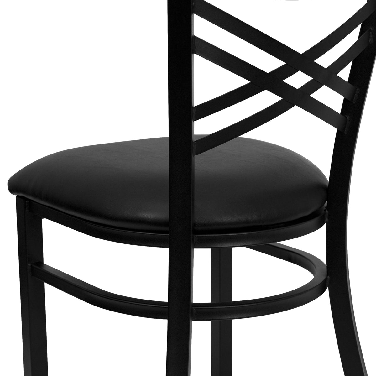 Black Vinyl Seat/Black Metal Frame |#| Black "X" Back Metal Restaurant Chair - Black Vinyl Seat