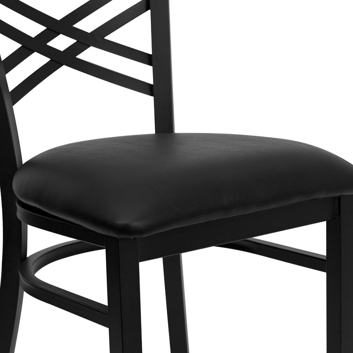 Black Vinyl Seat/Black Metal Frame |#| Black "X" Back Metal Restaurant Chair - Black Vinyl Seat